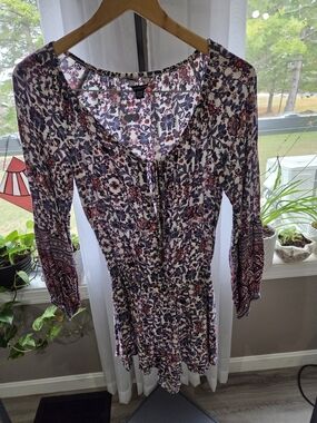 American Eagle Outfitters Cream Romper with Blue & Rust Floral Print